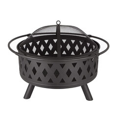 [USA Direct] 32 inch Round Crossweave Wood Burning Fire Pit Stove Firepit Heater with Poker for Outdoor Camping Patio Deck Backyard