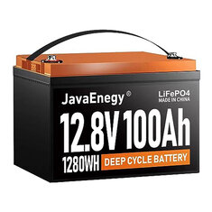 [US Direct] JavaEnegy 12V 100Ah Lifepo4 배터리 내장 100A BMS 리튬 철 인산염 배터리 12V 24V 48V 태양광 저장 EV RV 보트에 적합한 트롤링 모터 캠핑 버스 태양 / 풍력 시스템에 완벽함