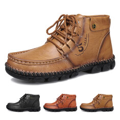 Bottines en cuir GRACOSY pour hommes, bottes d'hiver pour hommes avec fourrure sans lacet chaussures décontractées chaussures de conduite respirantes et confortables