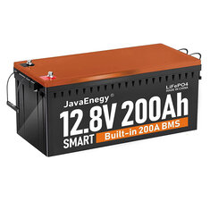 [US Direct] Batteria JavaEnegy 12V 200Ah Lifepo4 con BMS integrato 200A, pacchetto batteria di fosfato di ferro e litio per stoccaggio solare EV RV Boat a 12V 24V 48V