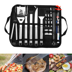 25Pcs Stainless Steel BBQ Tools Set Barbecue Accessories Tableware Outdoor Camping Cooking Tools Kit