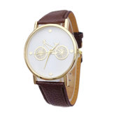 Bicycle Pattern Leather Band No Dial Number Wrist Watch