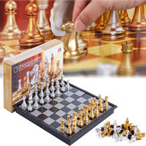 32PCS Mittelalterliches Schachspiel mit hochwertigem Schachbrett Gold Silber Schachfiguren Magnetisches Brettspiel Schachfiguren-Sets
