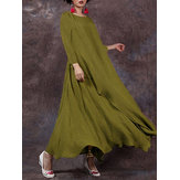 Celmia Women Solid Color Long Sleeve Vintage Maxi Dress
