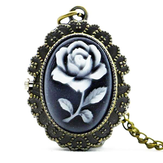 DEFFRUN Мода цветок Роза Бронзовый Кварцевые карманные часы Ретро Кулон Ожерелье