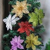 10 Piezas de flores decorativas huecas con purpurina para árboles de Navidad Decoraciones de Año Nuevo
