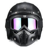3/4 Open Chopper Motorrad PU Leder Helm + Gesichtsmaske mit Brille für Harley
