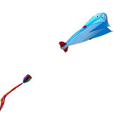 Pipa gigante de parafoil 3D em forma de golfinho azul suave, sem armação, para esportes e entretenimento ao ar livre.