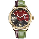 TOMORO Marke TMR0214 Kalender-Doppelfarben-Leder-Mann-Quarz-beiläufige stilvolle männliche Armbanduhr
