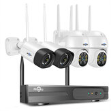 Sistema di sicurezza con telecamera wireless Hiseeu 8WK-4HBC25, kit di telecamera CCTV all'aperto PTZ digitale 5X 5MP 4CH, audio a due vie, sorveglianza video IP66, per la sicurezza domestica (spina EU)
