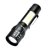 XANES T6 + COB 4 Modos de Luz Frontal + Lateral USB Recarregável Zoomable Mini LED Lanterna