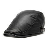 Men Women Vintage PU Leather Beret Cap Casual Winter Windproof Hat Adjustable Newsboy Cap