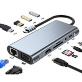 Mechzone 11 في 1 USB-C Hub Docking Station نوع سي محول مع USB3.0 USB2.0 PD 100 واط 4K متوافق مع HDMI VGA 3.5mm Aux RJ45 100Mbps إيثرنت SD / TF بطاقة فتحة قارئ BYL-2110