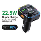Bakeey 22,5W 2 USB-As + PD Port FM Bluetooth adó gyors töltésű autós töltő vezeték nélküli kihangosító autós Mp3 lejátszó Mobiltelefonhoz