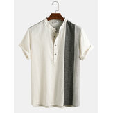 Heren Casual 100% katoenen patchwork Breathalbe Henley-shirts met korte mouwen