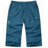 Mens Polyester Beach Shorts Capri Pants Casual Quick Drying Thin Summer Sports Riding Breeches 