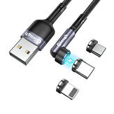 Cavo Magnetico Elough 540 USB-A a iP/Type-C/Micro USB 3A Ricarica Veloce Trasmissione Dati Nucleo in Rame 1M/2M Lunghezza per iPhone 13 14 14Pro per Xiaomi 13 per Samsung Galaxy S23