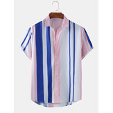 Herren Colorful Striped Print Light Kurzarm Sommer Casual Shirts
