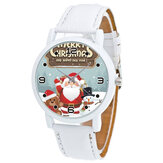 Relógio de quartzo de moda infantil com padrão de Papai Noel desenho animado com urso de pelúcia e bonecos de neve
