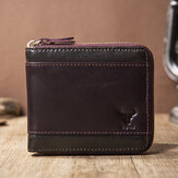 E Ekphero Men Genuine Leather RFID Anti-theft Zipper Retro Business Multi Card Slot Leather Card Holder Wallet