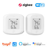 جهاز Tuya Smart WiFi Zigbe للكشف عن درجة الحرارة والرطوبة داخل المنزل مع جهاز استشعار الرطوبة الرقمي وشاشة LCD وجهاز التحكم عن بعد الدعم لـ Alexa Google Home