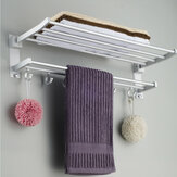 Bathroom Alumimum Folded Silver Bath Towel Shelf Washcloth Rack Holder With 5 Hooks Storage Rack