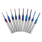 Drillpro 10pcs 0.6-1.5mm Blue NACO Coated PCB Bits Carbide Engraving Milling Cutter For CNC Tool Rotary Burrs