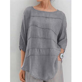 Solid 3/4 Sleeve Crew Neck Blouse For Women