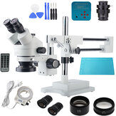 Microscopio estéreo trinocular de doble brazo con zoom simultáneo Focal de 3,5X-90X + cámara industrial de 48MP 2K HDMI USB para reparación de PCB de teléfono