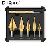 Drillpro 6PCS Premium Titanium-Coated HSS 4241 Step Drill Bit Set by Pro-Drills Variety Pack (1/8