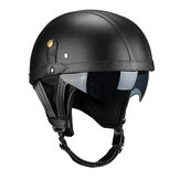 PU Leather Vintage Size Motorcycle Half Helmet With Sun Visor Detachable Collar