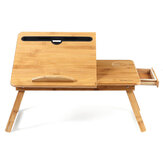 Bureau en bois pliable et portable pour ordinateur portable, table d'étude pour lit avec tiroir + porte-gobelet + emplacement pour téléphone/tablette