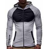 Men's Fashion Cotton Zipper Slim Hoodies Color Block Long Sleeve Casual Sweatshirts