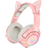 ONIKUMA Vezetékes fejhallgató Sztereó Dinamikus meghajtók Zajcsökkentő Fejhallgató 3.5MM RGB Luminous Rózsaszín Macskafül Állítható Fej fölötti Játékos Fejhallgató mikrofonnal