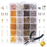 Bricolaje 24 rejillas Kit de fabricación de joyas Pendiente Ganchos Ganchos Alicates Suministro de artesanía