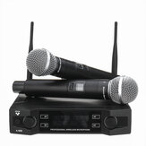 EPXCM A-666 Sistema Microfono wireless UHF 2 canali con microfono a mano cardioide per karaoke, discorsi e feste