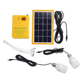 Solar Panel Generator System Portable Home Kit LED Light USB Charger W/ 2 Bulbs