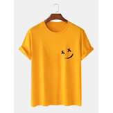 Camiseta casual solta de manga curta com estampa de sorriso no peito para homens