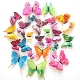 12 SZT. Naklejek ściennych Motyl w 3D podwójna warstwa w 7 kolorach Magnes na lodówkę Ozdoba domowa Sztuka Applique