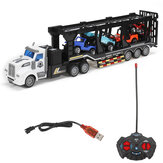 QH-200-7 1/48 27MHZ 4CH RC Autó teherautó gyerek játék távirányító dupla szintű szállítóval 4 kis járművel Fiú ajándék