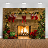 5x3FT 7x5FT 10x7FT Fundo de fotografia de lareira natalina com meias vermelhas, decoração de pano de fundo, acessório de estúdio