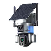 4K 8MP 4G Dual-lens Beveiligingscamera Solar Powered PTZ Cam Draadloos Tweewegs Intercom PIR-bewegingsdetectie Auto Tracking Nachtzicht IP66 20000mAh Thuisveiligheid IP-camera's EU-stekker