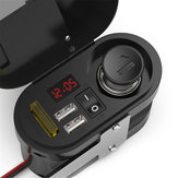 Caricabatteria impermeabile per moto da 12V-24V e 3.1A con orologio, doppia porta USB e voltmetro per auto