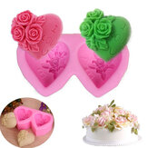 Molde de silicone de rosa em forma de coração para assar, criar bolos de fondant, chocolate e sabonetes artesanais.