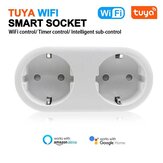 2 I 1 Tuya WIFI Smart Socket Dubbeluttag EU Plug Röststyrning Trådlös Smart Socket APP-fjärrkontroll Fungerar med Alexa Google Home