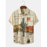 Camicie a maniche corte con stampa di paesaggi desertici e cactus tropicali per uomini