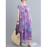 Bloemenprint Boheemse Europa Retro-stijl O-hals losse jurk