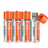 4PCS SORBO 1,5V 1200mAh USB Oplaadbare 1 Uur Snel Opladen AA Li-po Batterij