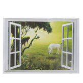 3D Grassland White Horse Scenery False Window PVC Decal Wall Sticker Muarl Home Room Decor