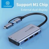 HAGIBIS UC0224 USB C/USB 3.0 Hub Docking Station Adapter Met 4K@30Hz HDMI Display/1080P@60Hz HDMI Display/3 * USB 2.0 voor Laptop Macbook